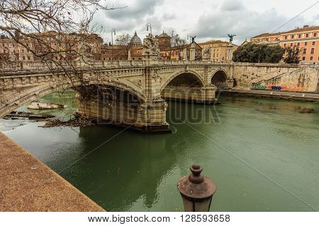 ROME - January 12: Nice view of the river Tiber January 12 2016 in Rome Italy.