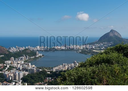 Rodrigo de Freitas Lagoon and Atlantic Ocean in the Horizon, Rio de Janeiro, Brazil