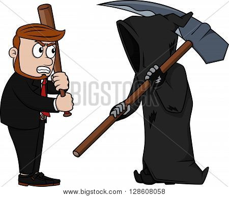 Business man vs Grimreaper .eps10 editable vector illustration design