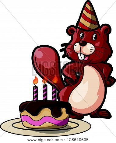 squirell with birthday cake using Birhtday party costume  .eps10 editable vector illustration design