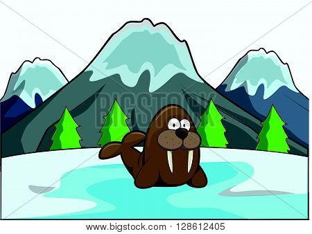 walrus at ice mountain scene .eps10 editable vector illustration design