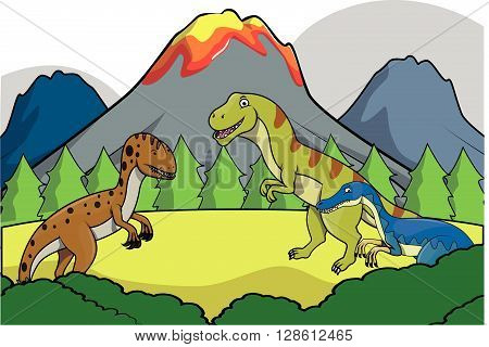 Dinosaurus group Prehistoric scenery .eps10 editable vector illustration design