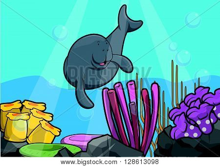 Pinniped underwater scenery illustration .eps10 editable vector illustration design