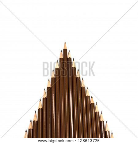 brown wooden pencil arrange on the white background