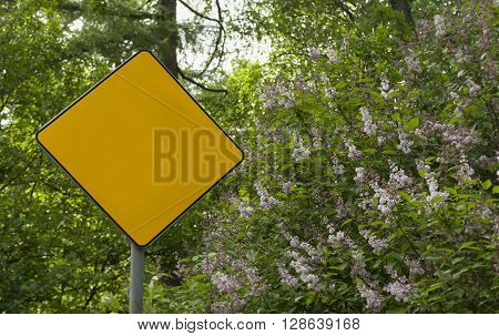 Diamond Yellow Sign In The Park With Lilac