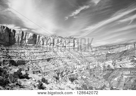 In Oman  The Old Mountain Gorge And Canyon The Deep Cloudy  Sky