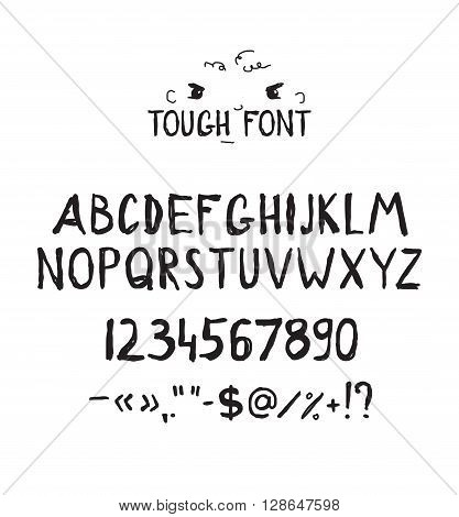 Grunge tough simple font. Universal alphabet with capital letters, numbers, glyphs, sign for your design concept, art, business