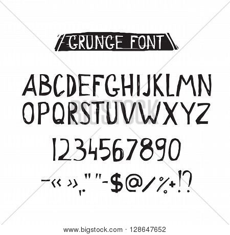 Grunge tough simple font. Universal alphabet with capital letters, numbers, glyphs, sign for your design concept, art, business