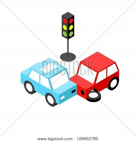 Car accident traffic light isometric.Vector illustration. EPS 10. No transparency. No gradients.