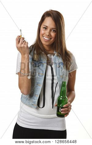 Young Woman Smoking And Drinking