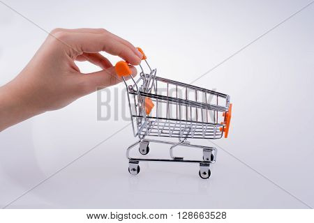 Hand holding a Cart on a white background