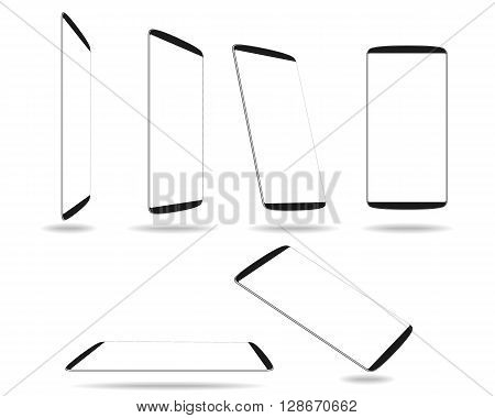 Set new smartphones different angles views isolated on white template. Vector illustration. EPS 10. No transparency. No gradients. Raw materials are easy to edit.