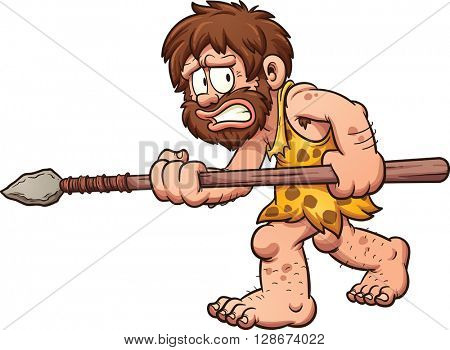 Scared cartoon caveman. Vector clip art illustration with simple gradients. All in a single layer.