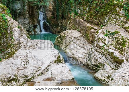 Waterfall on the Agura River in Sochi Krasnodar Krai Russia
