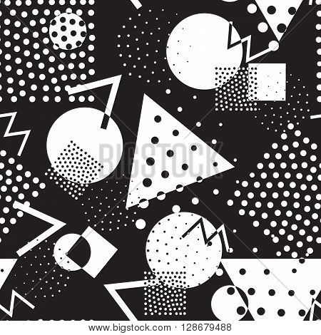 Seamless geometric pattern in retro memphis 80s style