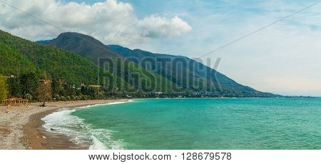 Panoramic view of the coastline mountains and the sea in Gagra Abkhazia