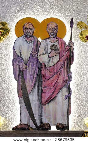 ZAGREB, CROATIA - JANUARY 31: St. Simon and St. Judas Thaddaeus on tha altar of the church of Saint Blaise in Zagreb, Croatia on January 31, 2015