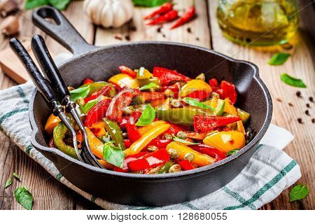Italian Cuisine, Peperonata: Roasted Bell Pepper With Capers And Basil