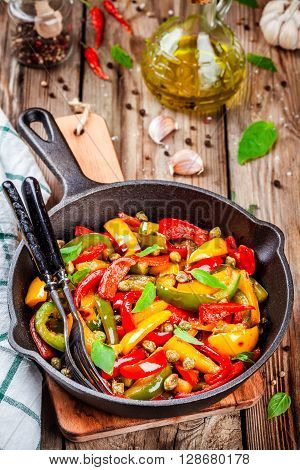 Italian Cuisine, Peperonata: Roasted Bell Pepper With Capers And Basil