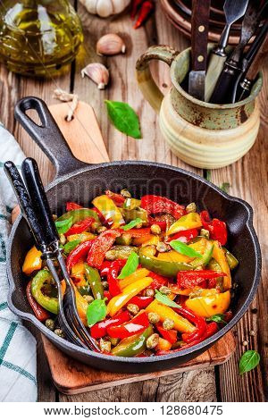 Italian Cuisine, Peperonata: Roasted Bell Pepper With Capers And Basil