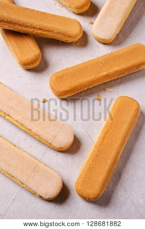 Homemade traditional italian cookie savoiardi. Selective focus