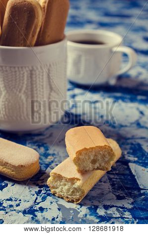 Homemade traditional italian cookie savoiardi. Selective focus