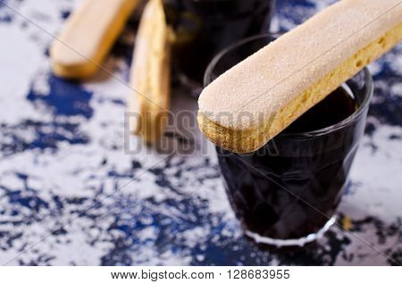 Homemade traditional italian cookie savoiardi. Selective focus