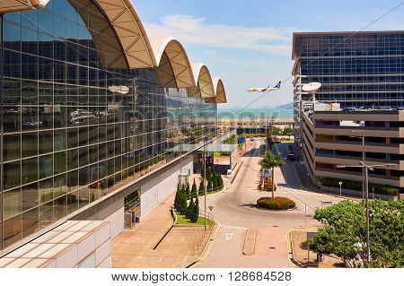 HONG KONG - JUNE 04, 2015: Hong Kong International Airport building. Hong Kong International Airport is the main airport in Hong Kong. It is located on the island of Chek Lap Kok