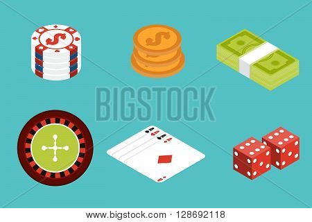 Gambling isometric icon set. Gambling Assets. Stock vector. Vector illustration.