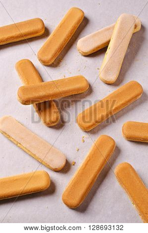 Homemade traditional italian cookie savoiardi. Selective focus