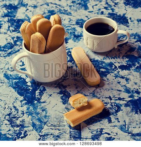Homemade traditional italian cookie savoiardi. Selective focus