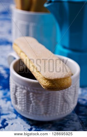Homemade traditional italian cookie savoiardi. Selective focus