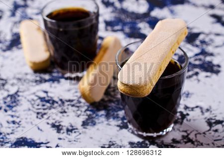 Homemade traditional italian cookie savoiardi. Selective focus