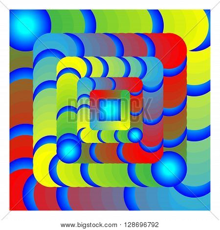 Abstract square background in blue, red, green, circles