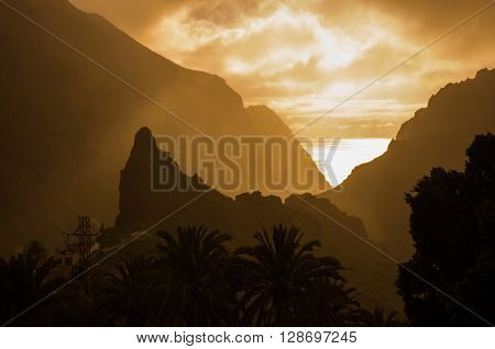 Mountain landscape at sunset on Tenerife Canary Islands Spain