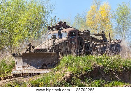 GRIMMEN/ GERMANY - MAY 1: soviet BAT - M military bulldozer drives on track on a motortechnic festival on may 1 2016 in grimmen / Germany.