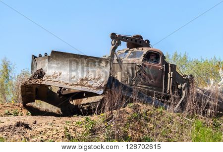 GRIMMEN/ GERMANY - MAY 1: soviet BAT - M military bulldozer drives on track on a motortechnic festival on may 1 2016 in grimmen / Germany.