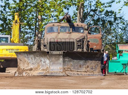 GRIMMEN/ GERMANY - MAY 1: soviet BAT - M military bulldozer stands on track on a motortechnic festival on may 1 2016 in grimmen / Germany.