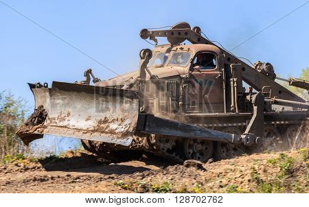 GRIMMEN/ GERMANY - MAY 1: soviet BAT - M military bulldozer drives on track on a motortechnic festival on may 1 2016 in grimmen / Germany.