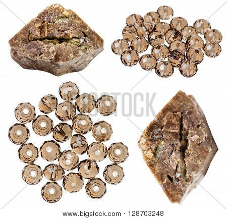 Set Of Zircon Crystals And Beads Isolated
