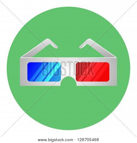 Glasses for 3D movie icon. Effect 3d cinema film and vision dimensional entertainment. Vector flat design illustration