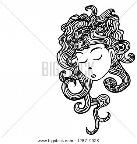 sleepy girl cartoon illustration on white background