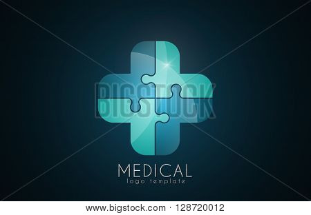 Abstract medical logo. Puzzle medicine logo. Puzzle cross logo. Creative logo