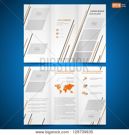 brochure design template vector folder leaflet geometric abstract grach orange black line grey background