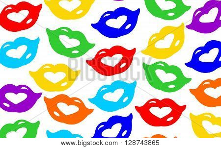Background with different coloured lips with smiles