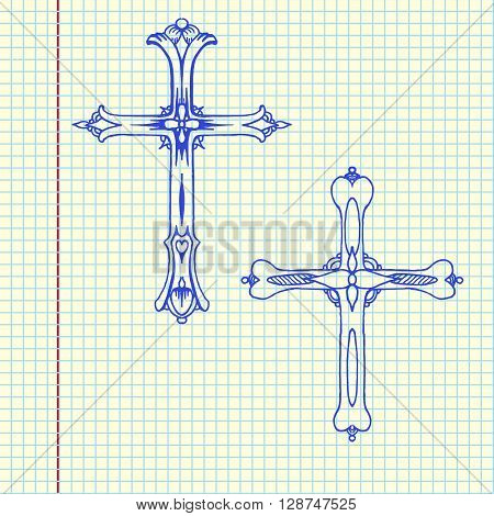 Religion cross icon. Hand drawn vector stock illustration