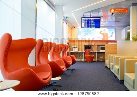 SAINT PETERSBURG, RUSSIA - AUGUST 04, 2015: interior of Aeroflot lounge. OJSC Aeroflot - Russian Airlines, commonly known as Aeroflot, is the flag carrier and largest airline of the Russian Federation