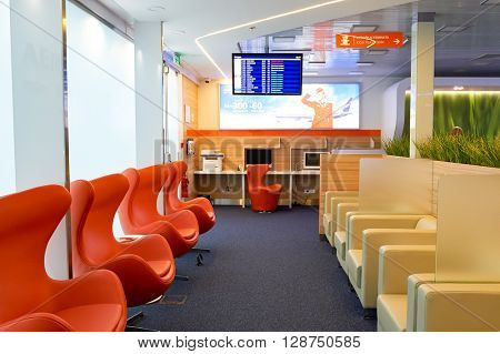 SAINT PETERSBURG, RUSSIA - AUGUST 04, 2015: interior of Aeroflot lounge. OJSC Aeroflot - Russian Airlines, commonly known as Aeroflot, is the flag carrier and largest airline of the Russian Federation