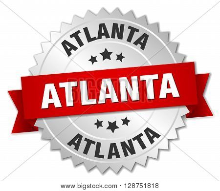 Atlanta round silver badge with red ribbon