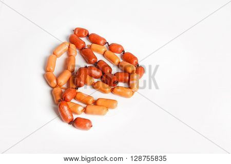 Pile of sausages isolated on white background